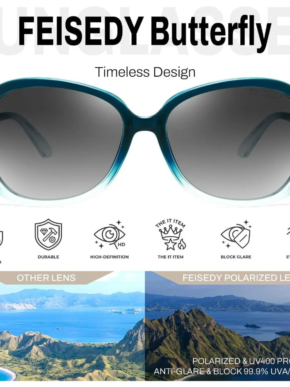 Fashion Women's Polarized Sunglasses with UV400 Protection - Butterfly Style